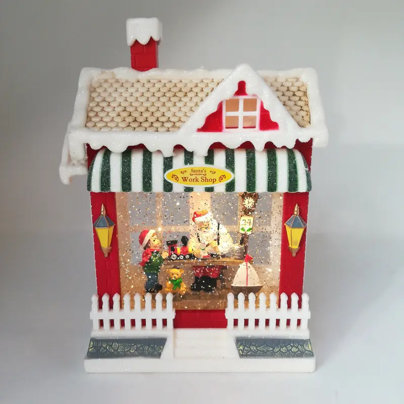 Casetta Laboratorio di Babbo Natale con Glitter in movimento e LED