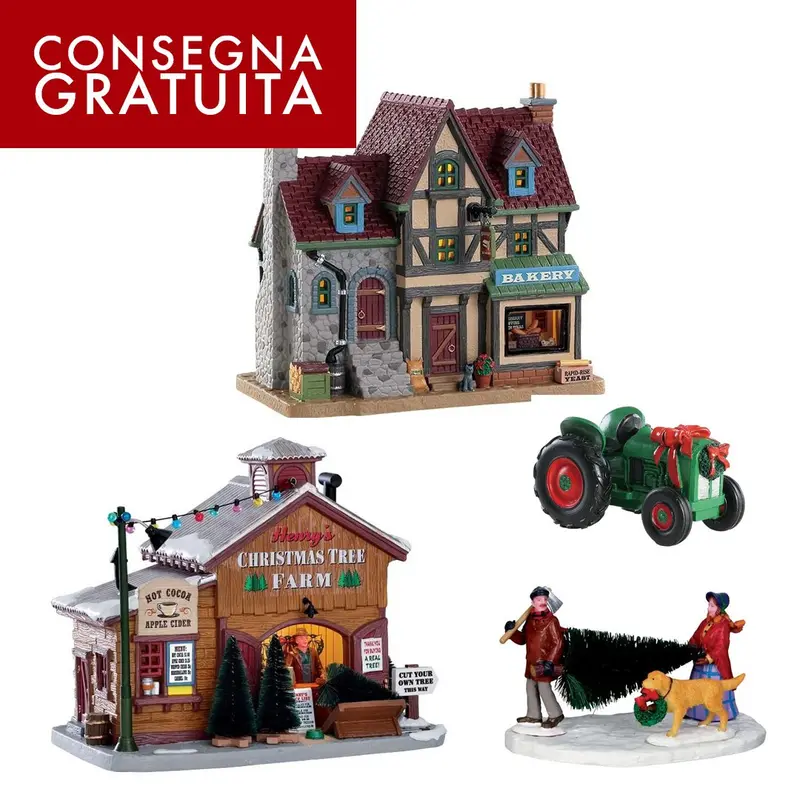 Casette a Led e Statuine Presepe Lemax Starter Kit Set da 4 Pezzi