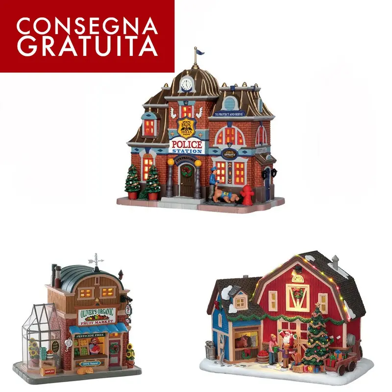 Casette Presepe Lemax a Led Starter Kit Set da 3 Pezzi