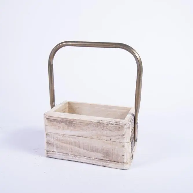 Cassetta con Manico in Metallo 22X14XH12/29CM in Legno Naturale