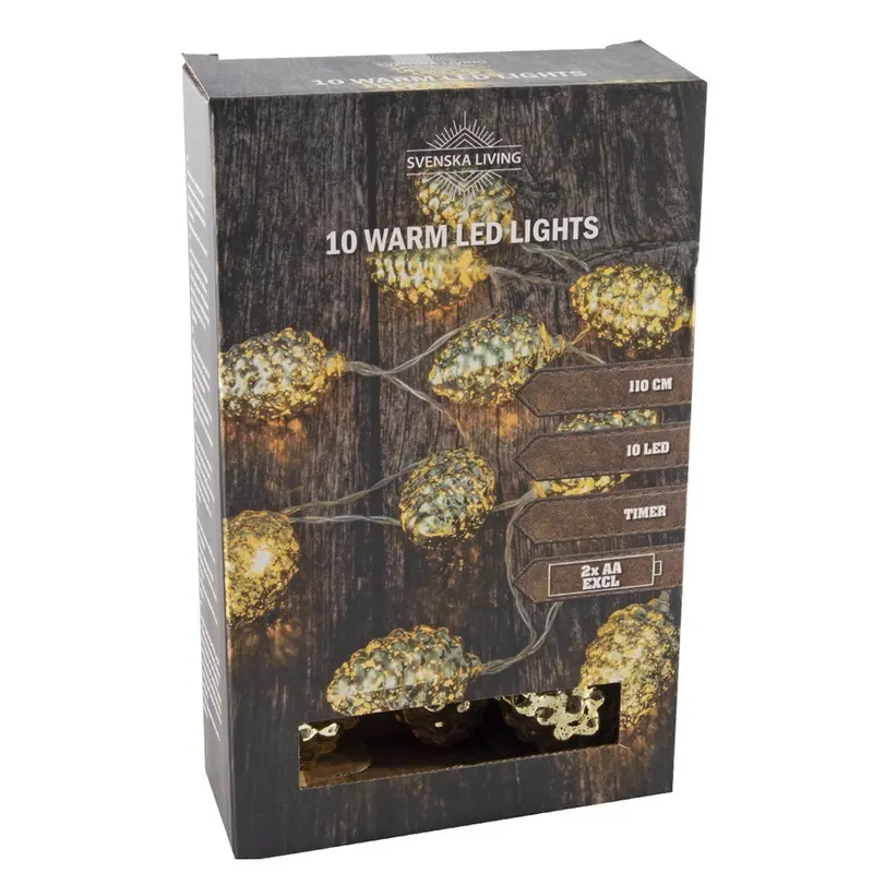 Catena 10 Pigne Oro Luminose a Batteria