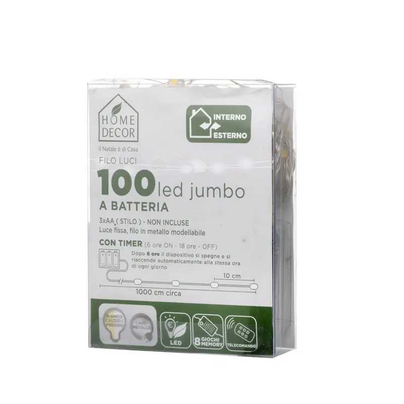 Cavo Metal Color Argento 100 LED Batteria Uso ESTERNO