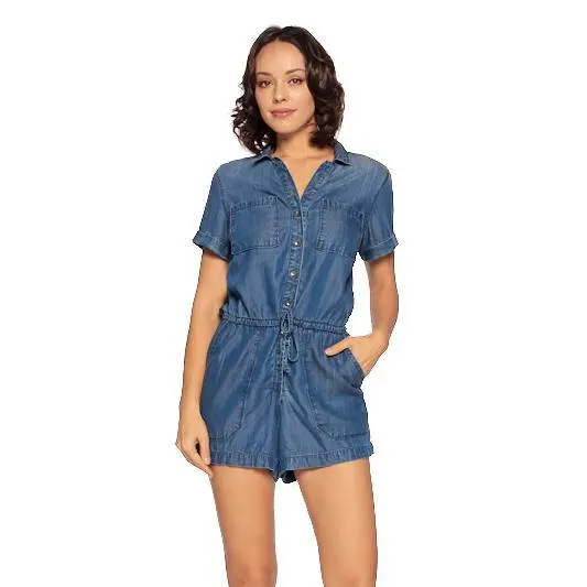 Chambray Utility Short Sleeve Romper