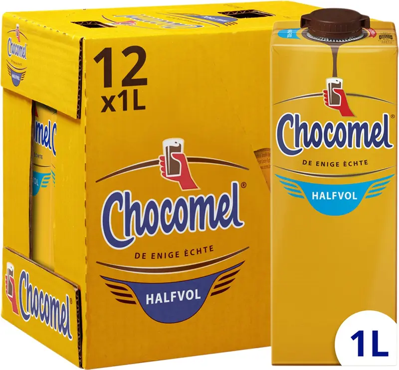 Chocomel – chocolademelk halfvol – houdbaar – 12 x 1 l – voordeelverpakking