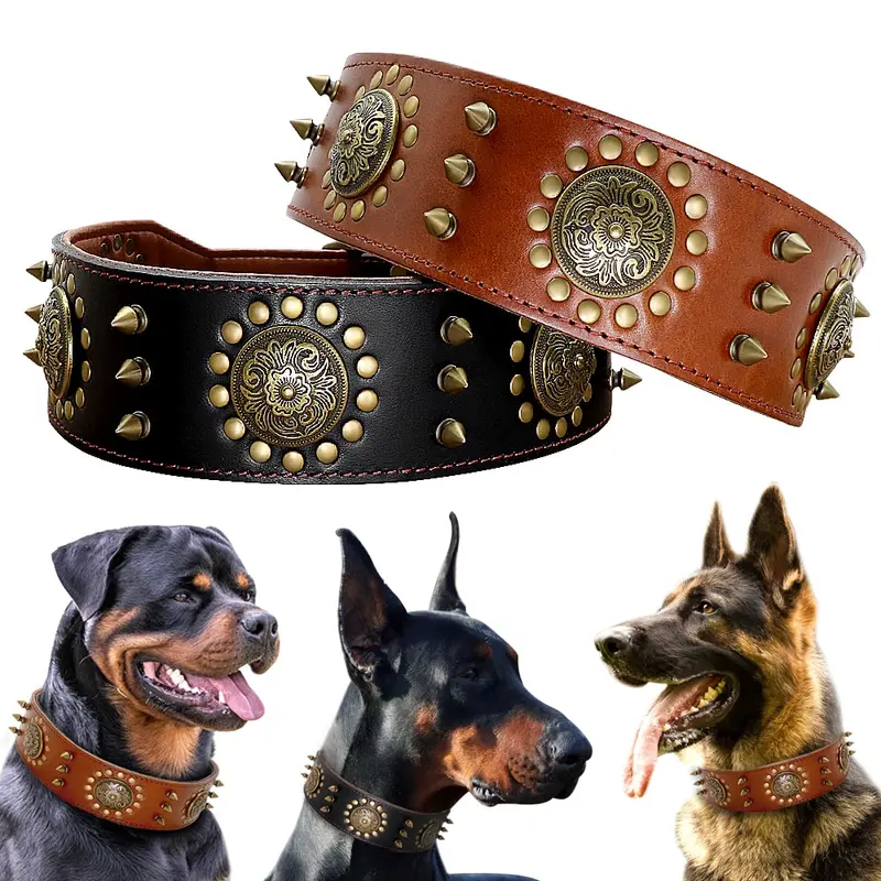 Collar de cuero para perros grandes | Ajustable, resistente y cómodo