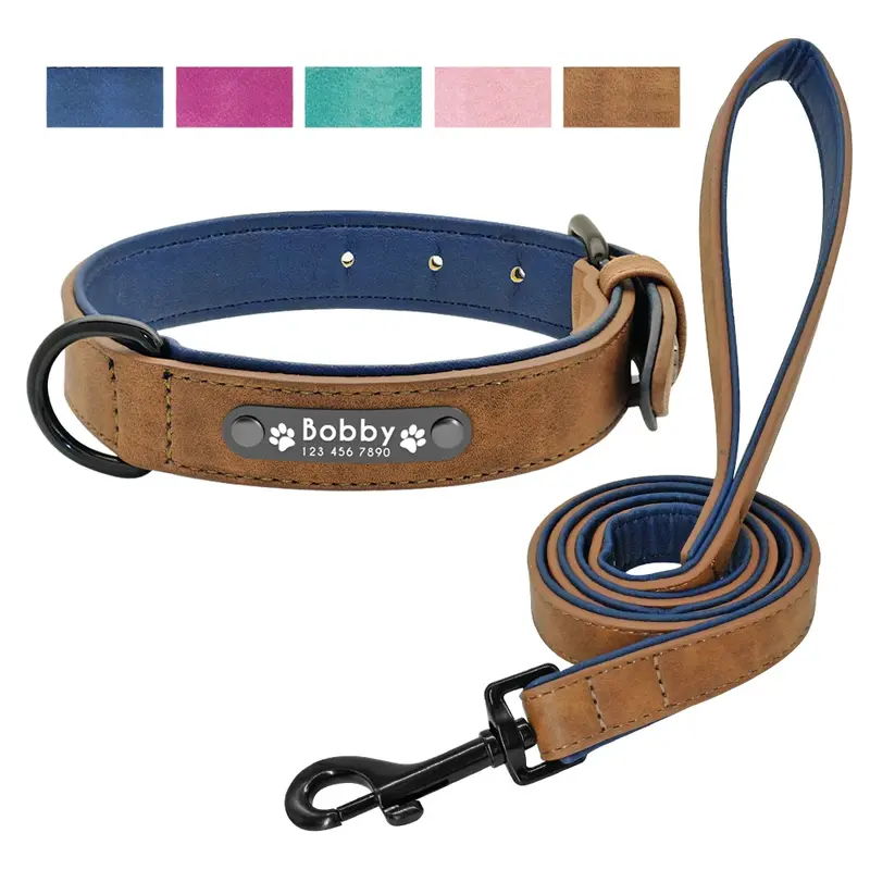 Collar de perro, personalizado, correa de cuero de 2 capas para perros pequeños, medianos y grandes, Pitbull