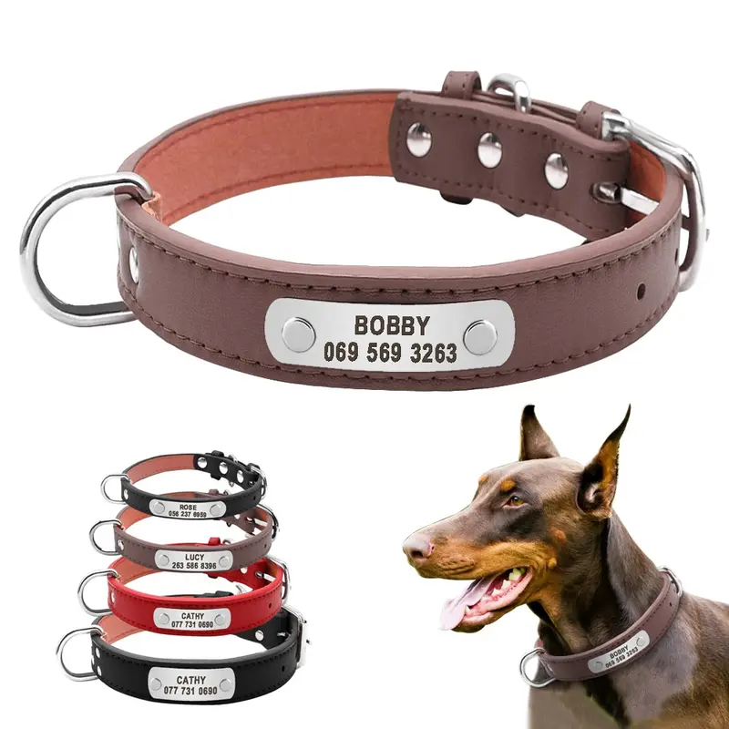 Collar para perros personalizado, accesorio para mascotas de piel sintética.