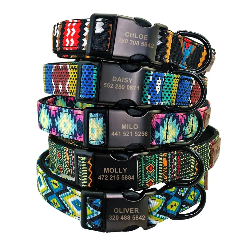 Collar personalizado con correa para perro, correa de nailon personalizada para identificación de mascotas.