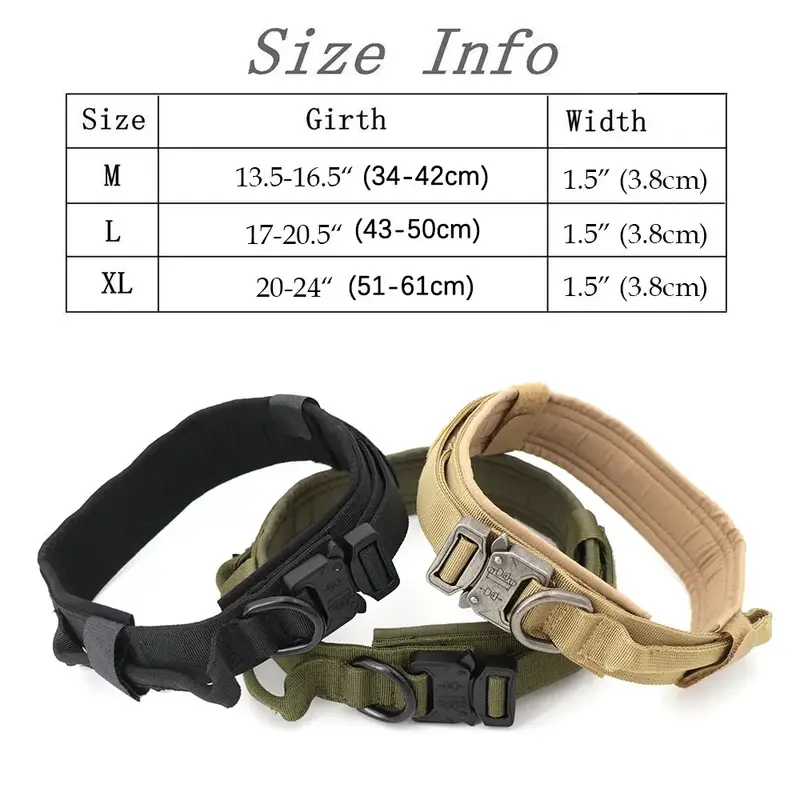 Collar táctico militar ajustable para perro, collares para perro y mascotas.