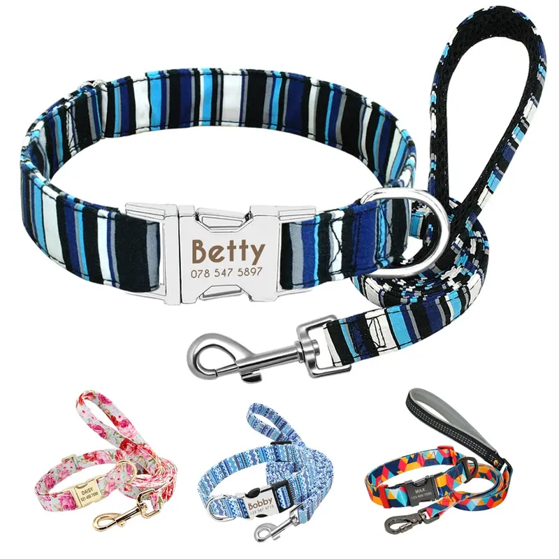 Collares reflectantes con placa de identificación grabada. Collar de nailon personalizado para perro.