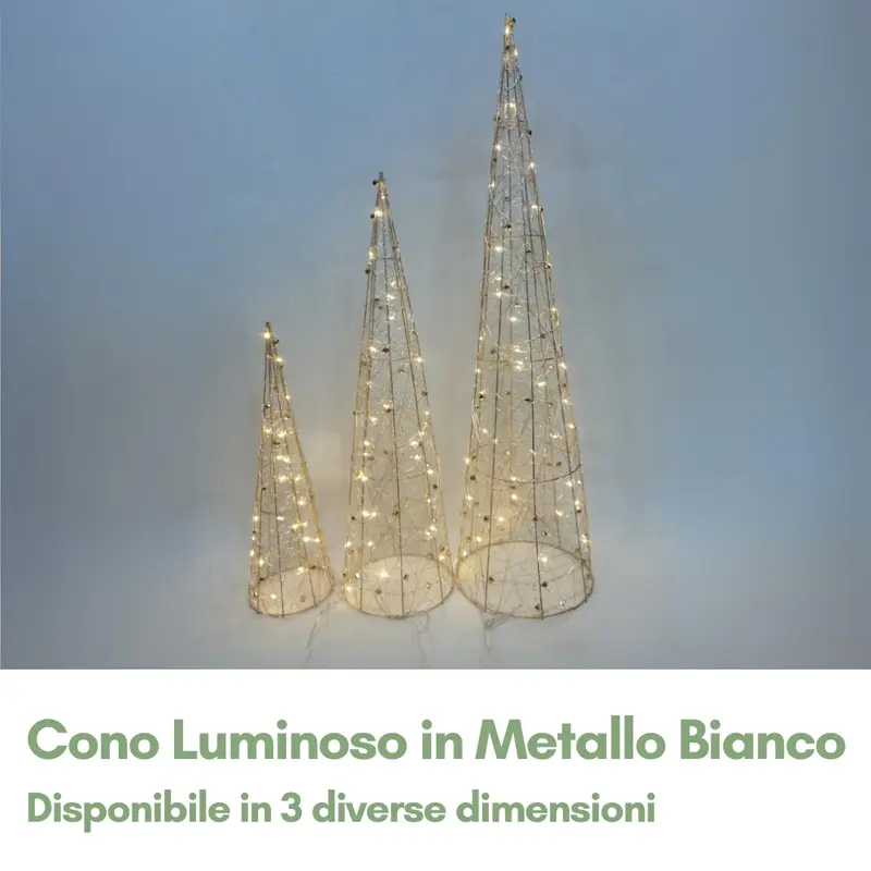 Cono Luminoso in Metallo Bianco - Decorazione Natalizia a Batteria Interni