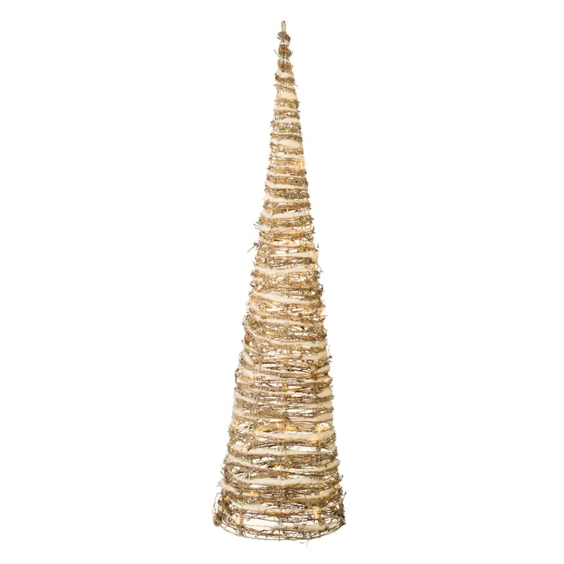 Cono Luminoso in Rattan Innevato - Decorazione natalizia da interno