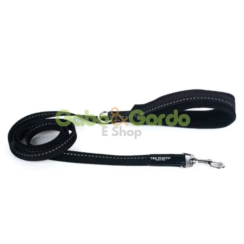 Correa para Mascotas TRE PONTI Negra con Inserto Reflectante | Ideal para Paseos Seguros y Cómodos