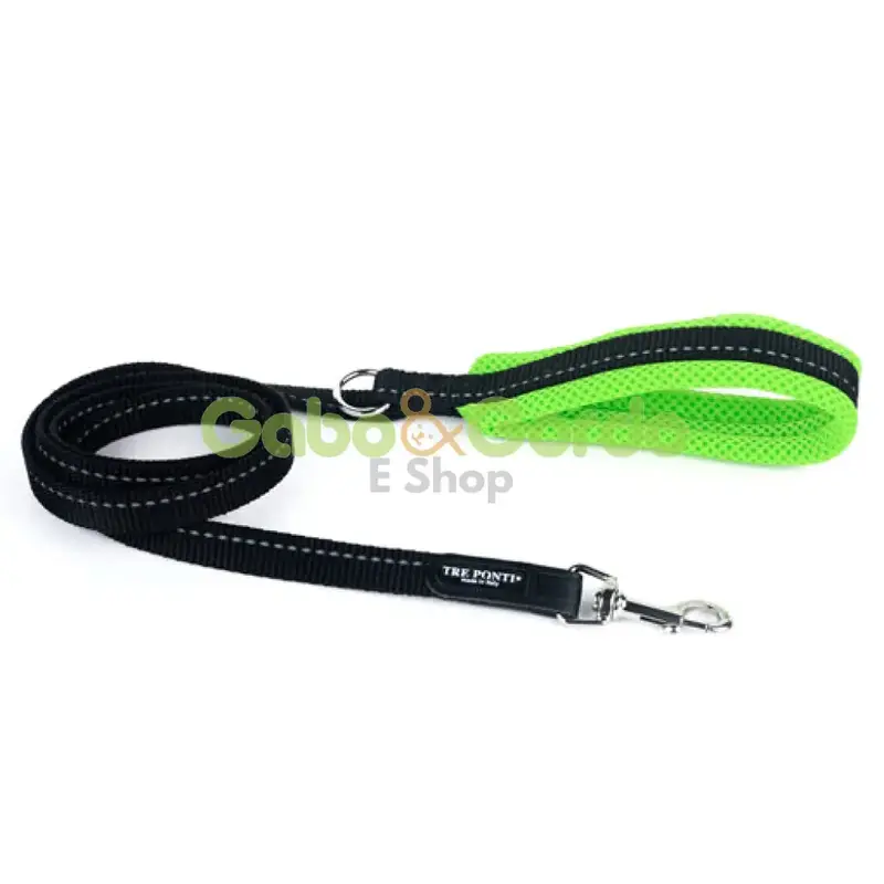 Correa para Mascotas TRE PONTI Negra con Malla Verde | Ideal para Paseos Seguros y Cómodos