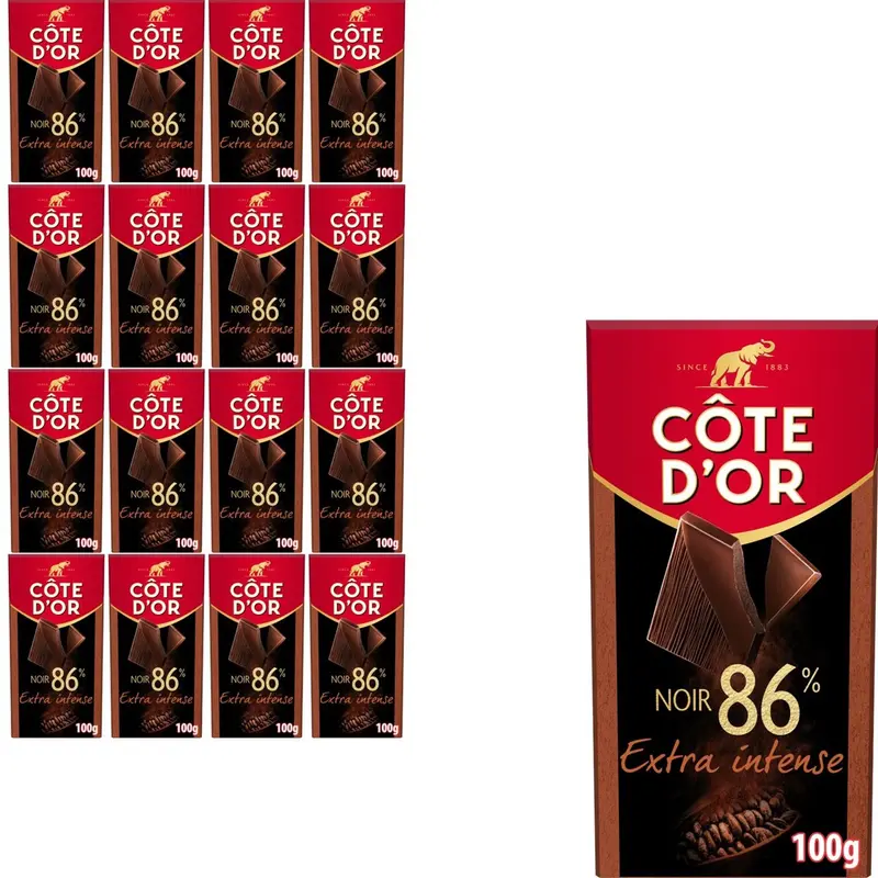 Côte d'or chocoladereep puur extra intense 86% 16 x 100g - chocolade tabletten - cadeau vrouwen of mannen verjaardag - voorraad