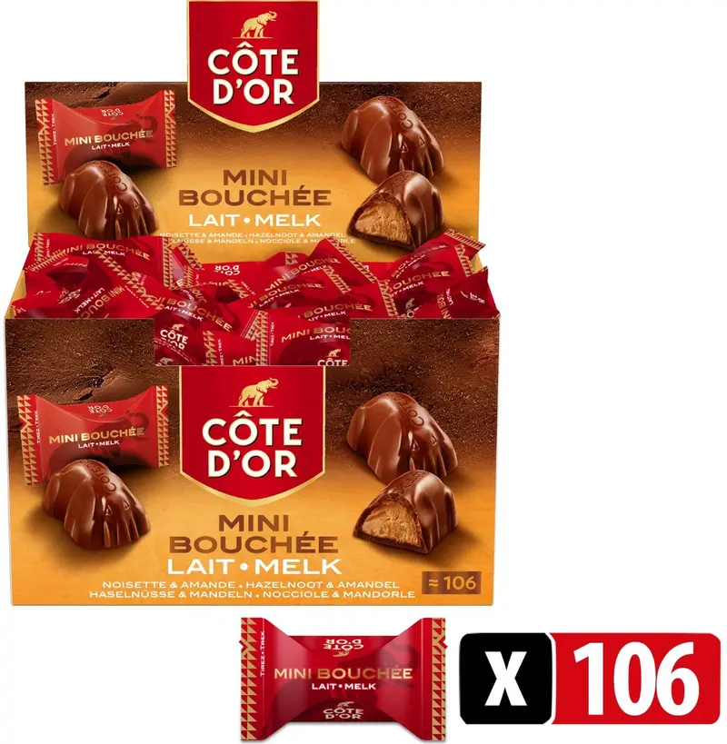 Côte d'or côte d’or mini bouchée melkchocolade - 106 chocolaatjes – voordeelverpakking van 1 kg - chocolade voor bij de koffie
