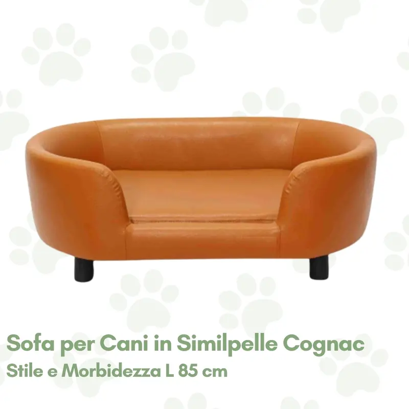 Cuccia Sofa per Cani in Similpelle Cognac 85 cm