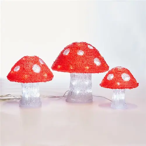Decorazione Luminosa Natalizia 3 funghi a Led Bianco
