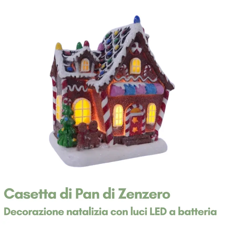 Decorazione Natalizia Casetta di Pan di Zenzero con LED