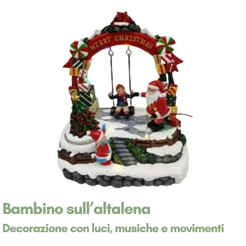 Decorazione Natalizia con Bambino su Altalena e Albero Luminoso