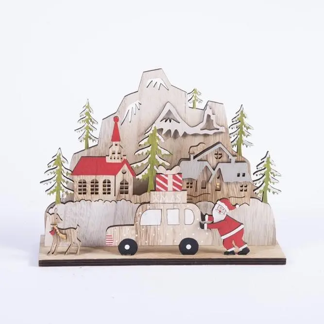 Decorazione Scena Natale con Led 22,5X7X17H in Legno
