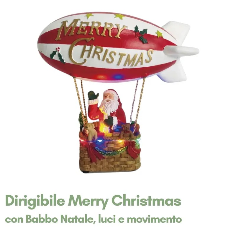 Dirigibile Merry Christmas con Babbo Natale e Movimento