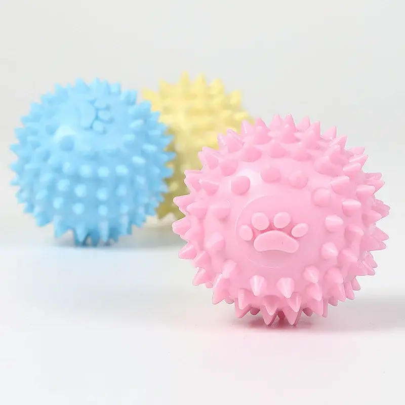 Dog Molar Chew Ball – Durable Spiky Rubber Ball for Pets, Tooth Cleaning Toy for Small & Large Dogs, Colorful Paw Design