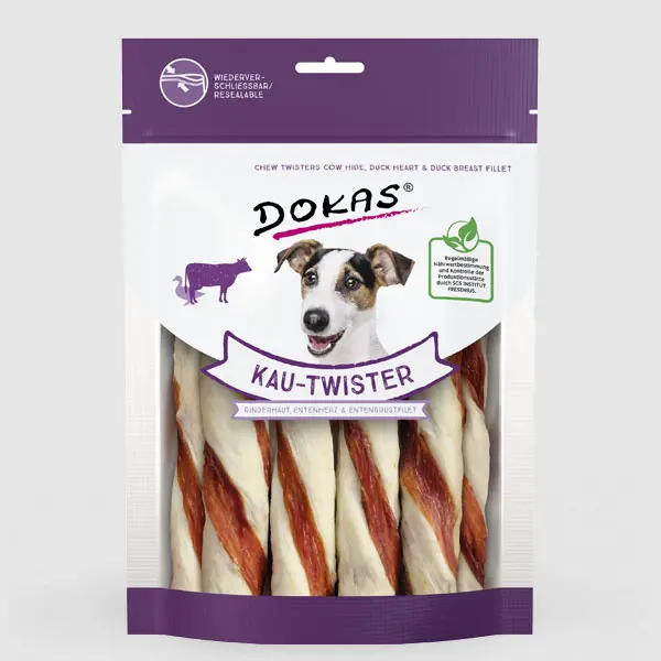 🐕 DOKAS Twister de Buey y Pato 200 g | Snack dental natural para perros sin cereales ni soja