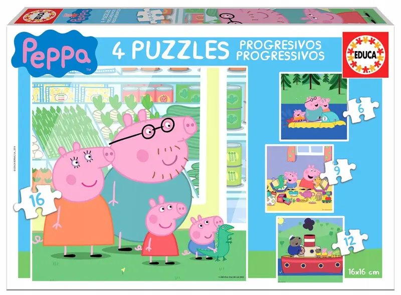 Educa peppa pig puzzelset (6, 9, 12, 16 stukjes)