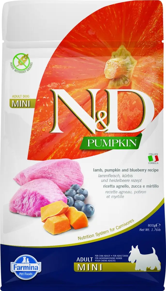 Farmina pet food farmina n d hond pumpkin lam, pompoen bosbes adult mini 800 gram