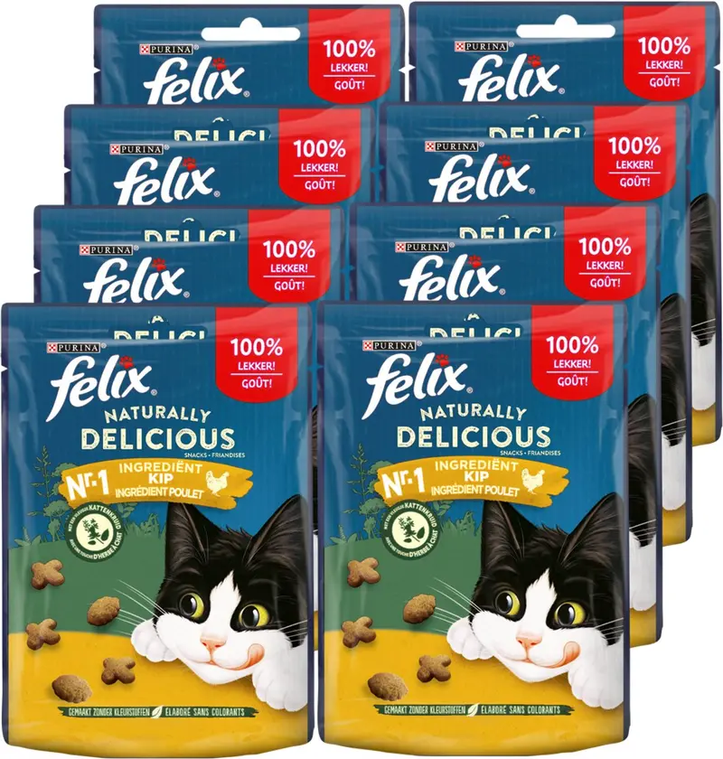 Felix naturally delicious - kattensnacks - kattensnoepjes - kip - 8 x 50 g