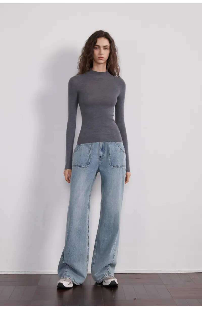 "Fine Sand Coast" deconstructed straight-leg slightly flared wide-leg loose casual jeans for women