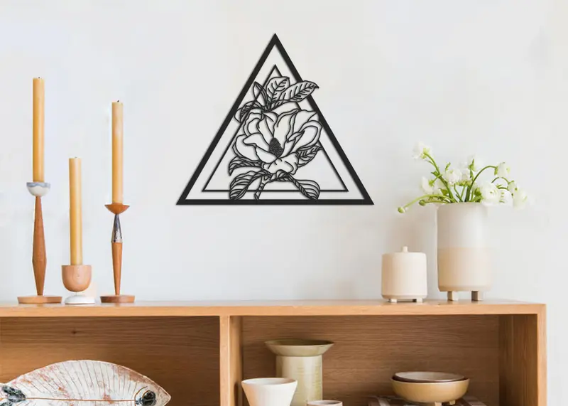 Flor de Magnolia | Figura geométrica | Decoración pared | Hecha en madera
