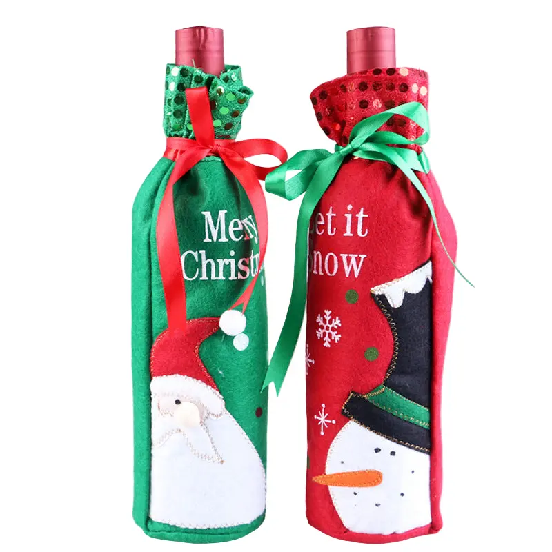Funda navideña para botella de vino – Bolsa decorativa roja y verde reutilizable
