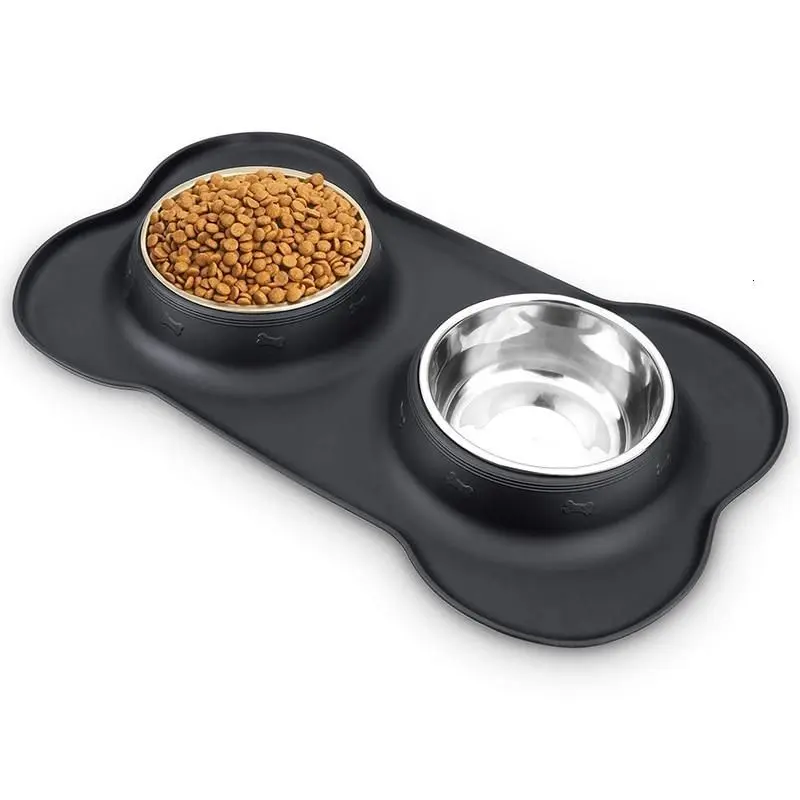 Gamelle anti-dérapante avec bols en inox amovibles
