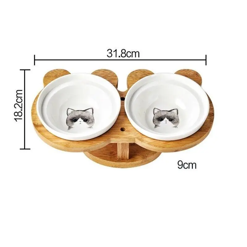 Gamelle pour chat design en céramique et bois avec motifs - Animal Lovers