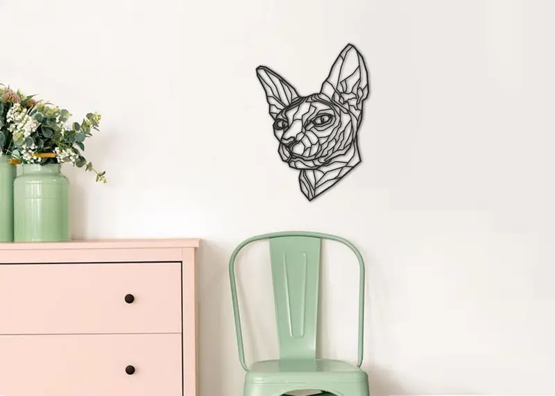 Gato esfinge | Figura geométrica | Decoración pared | Hecha en madera