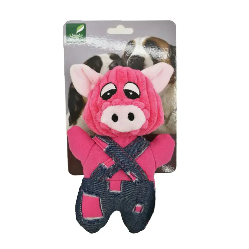 GIOCO CANE PELUCHE MAIALE SALOPETTE JEANS 18 CM