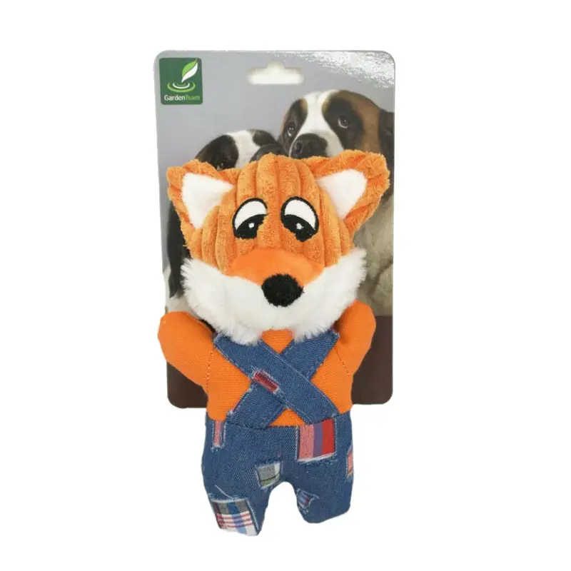 GIOCO CANE PELUCHE PUPAZZO VOLPE SALOPETTE JEANS 18 CM