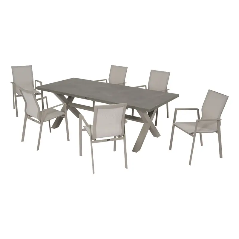 Glamour - Set pranzo da giardino in alluminio champagne e top grigio