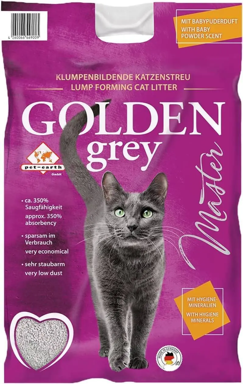 🐱 Golden Grey Master – Arena Aglomerante Premium para Gatos con Sílice y Aroma a Talco