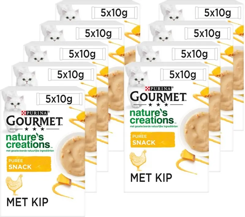 Gourmet nature's creations - kattensnack - puree met kip en pompoen - 55 x 10 g