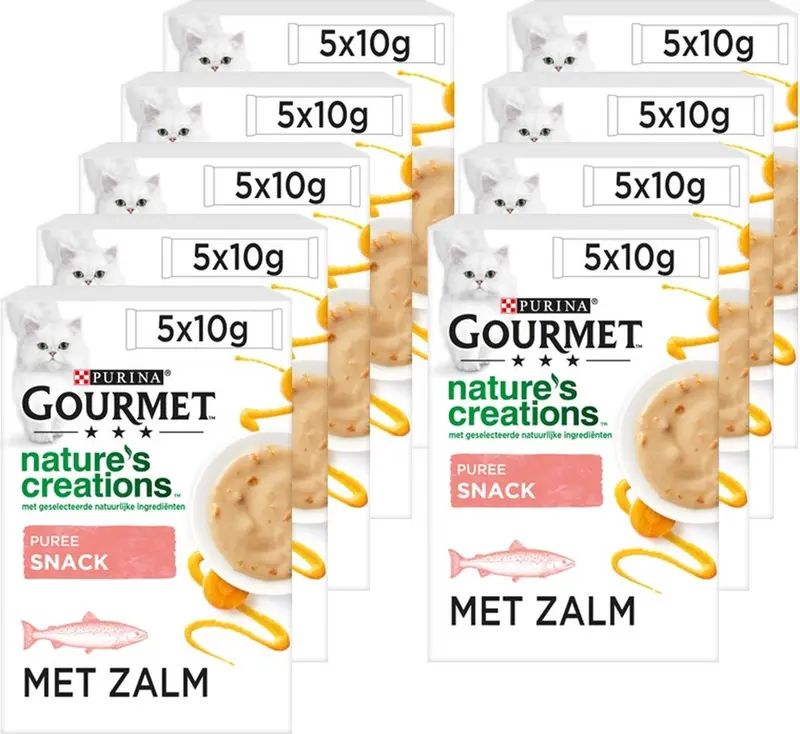 Gourmet nature's creations - kattensnack - puree met zalm worteltjes - 55 x 10 g