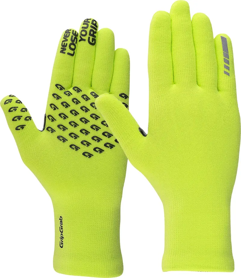 Gripgrab - waterproof knitted thermo fietshandschoenen waterdichte gebreide regen fiets handschoenen - geel hi-vis - unisex - maat xl xxl