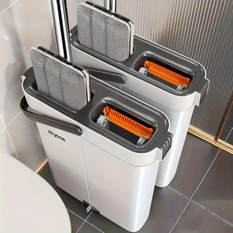 Hands-Free Flat Mop Cleaning Set with Bucket