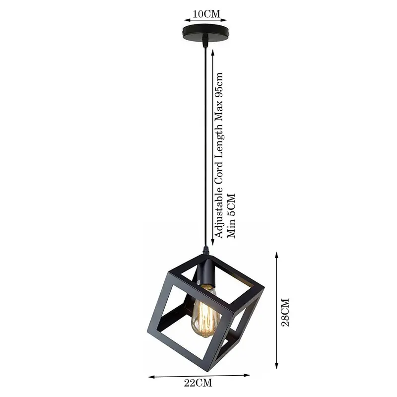 Industrial Black Square Wire Cage Pendant | Modern Kitchen Lighting ~1493
