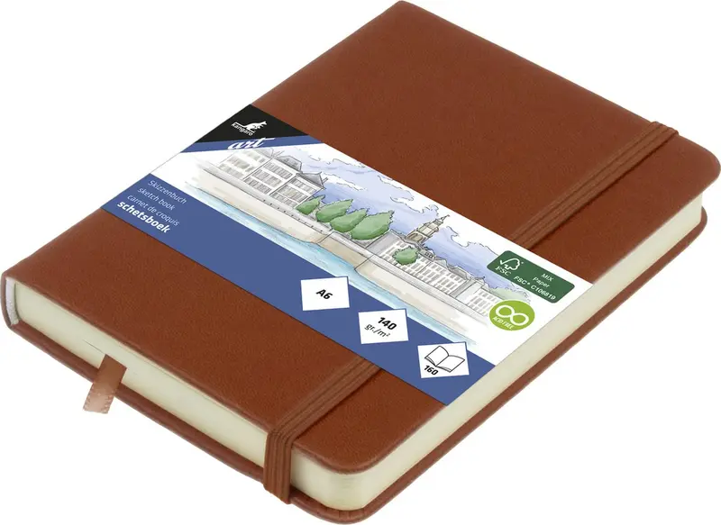 Kangaro schetsboek - a6 - cognac - pu-hardcover - met elastiek en leeslint