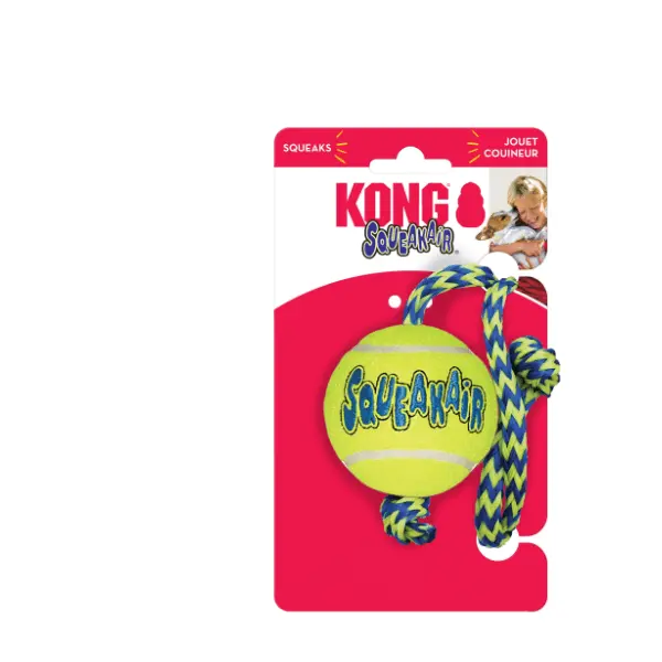 🎾 KONG AirDog Squeakair Ball con cuerda | Pelota interactiva para perros