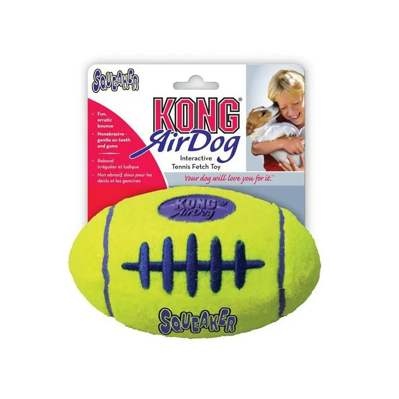 🏈 KONG AirDog® Squeaker Football | Pelota de tenis con sonido para perros