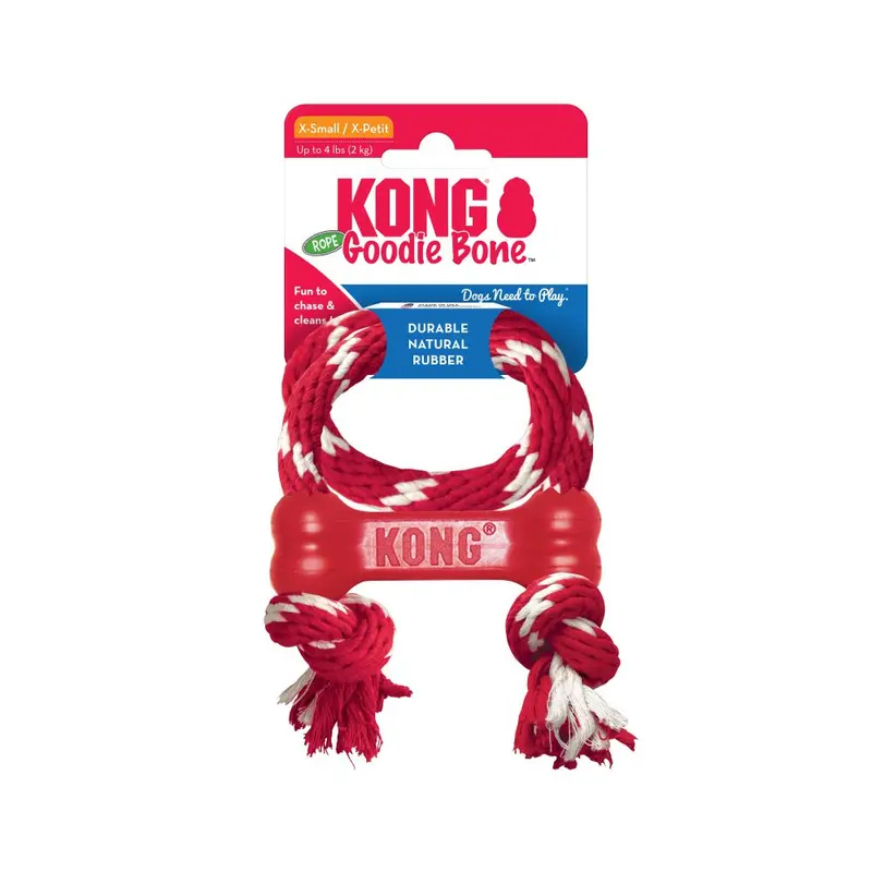🦴 KONG Goodie Bone XS con cuerda | Hueso masticable para perros pequeños
